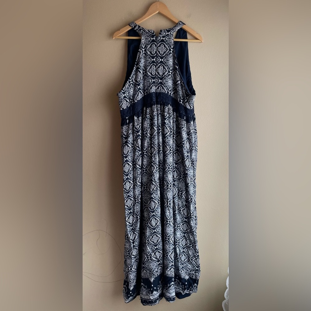Suzanne Betro Women Blue White Maxi Dress Sleeveless Size 3XL - Picture 5 of 10